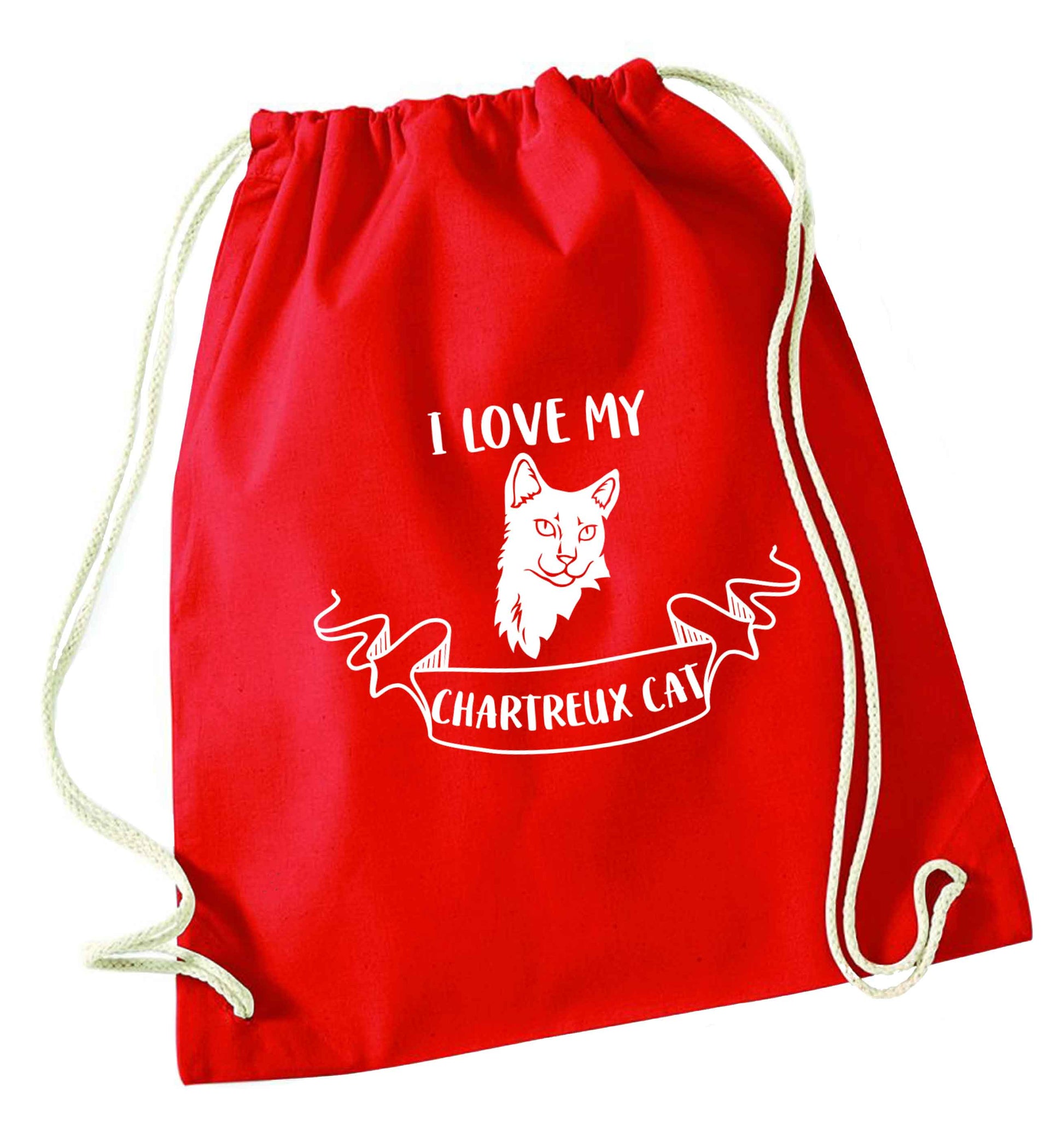 I love my chartreux cat red drawstring bag 