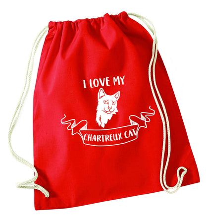 I love my chartreux cat red drawstring bag 