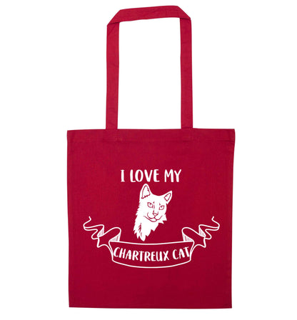 I love my chartreux cat red tote bag