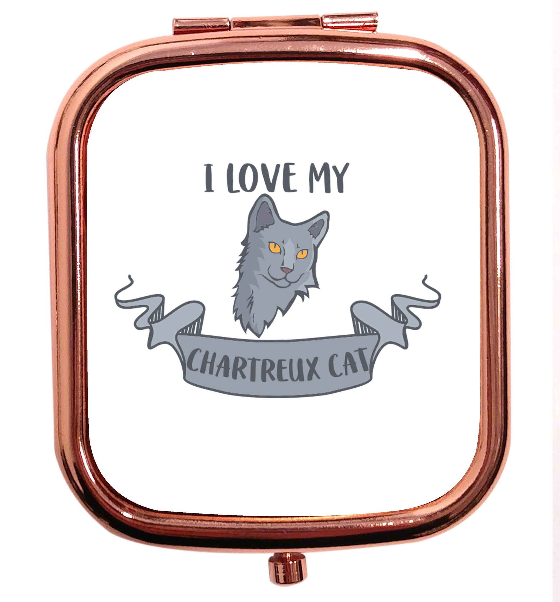 I love my chartreux cat rose gold square pocket mirror