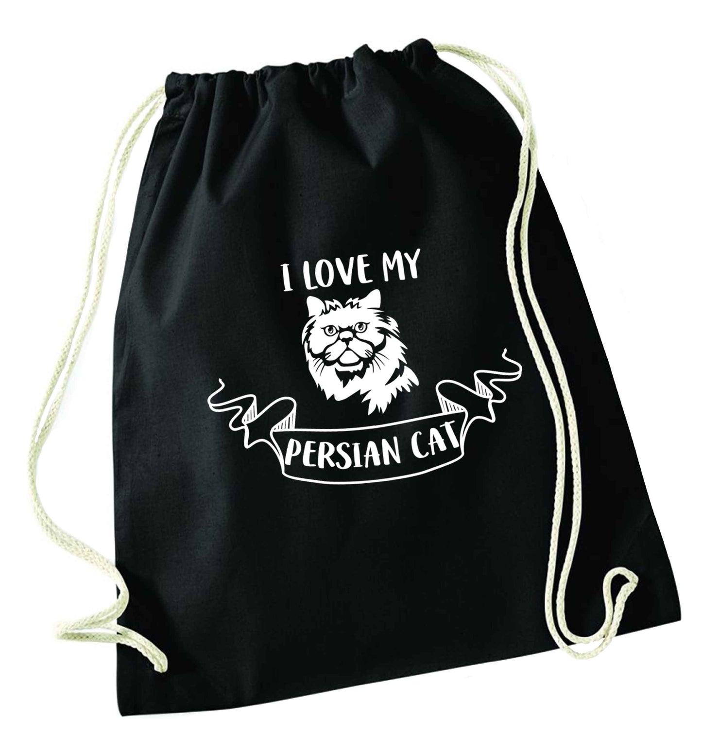 I love my persian cat black drawstring bag