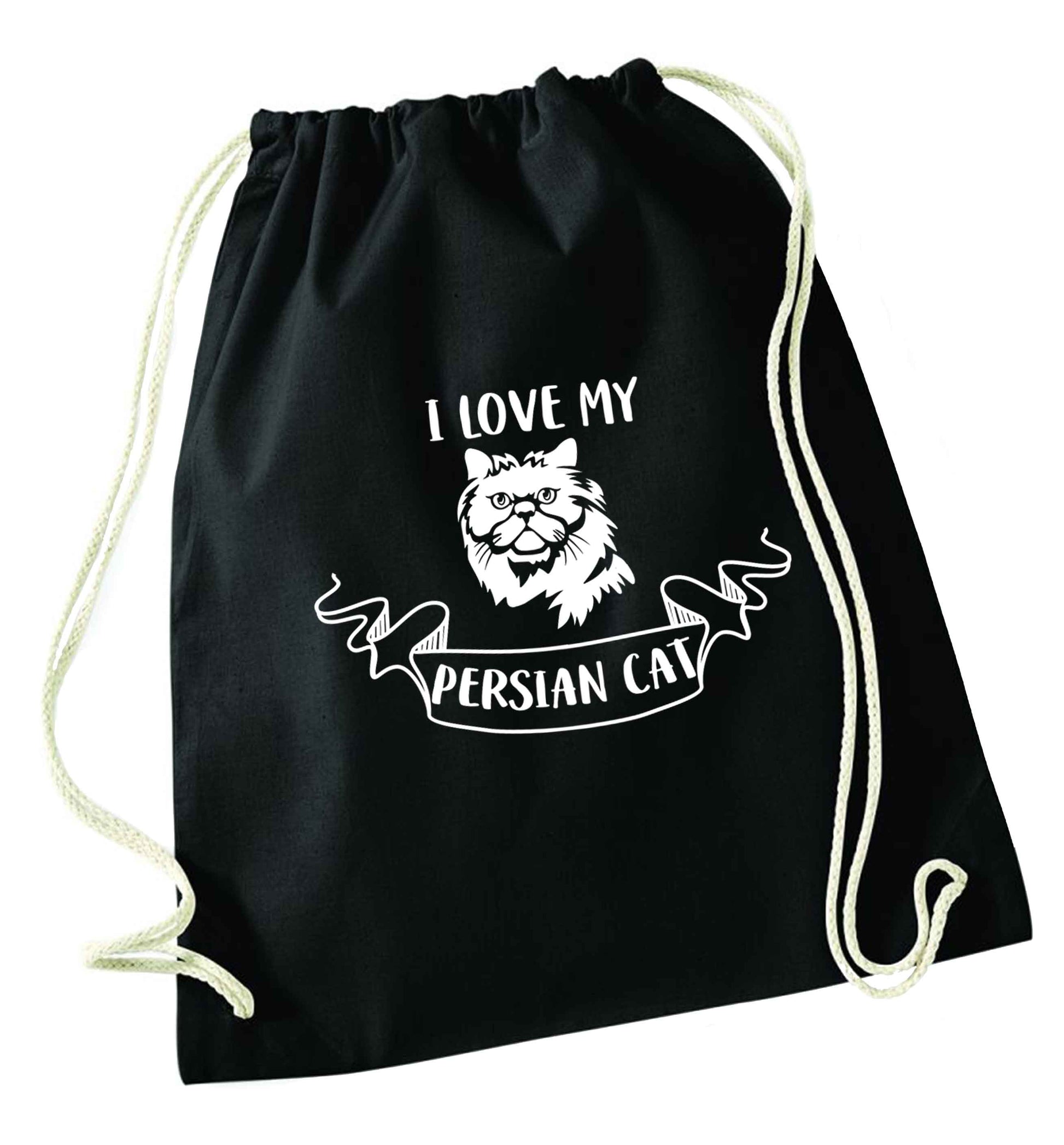 I love my persian cat black drawstring bag