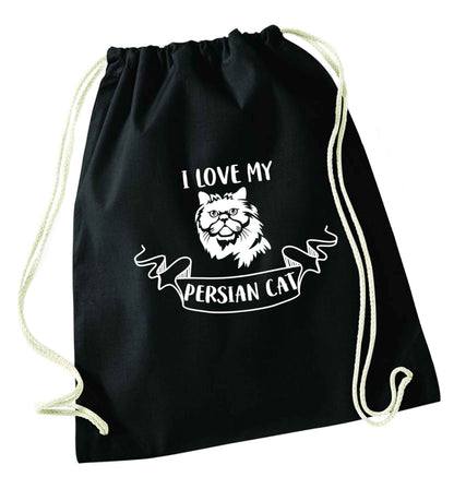 I love my persian cat black drawstring bag