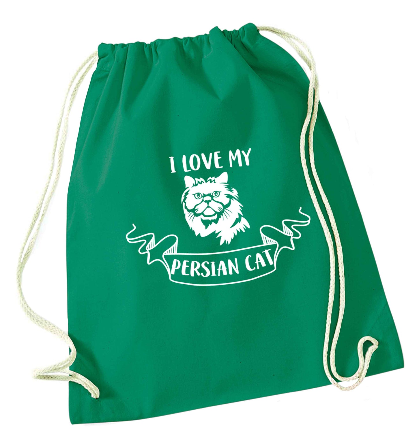 I love my persian cat green drawstring bag