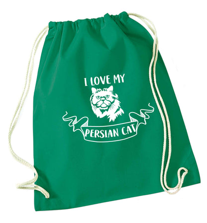 I love my persian cat green drawstring bag