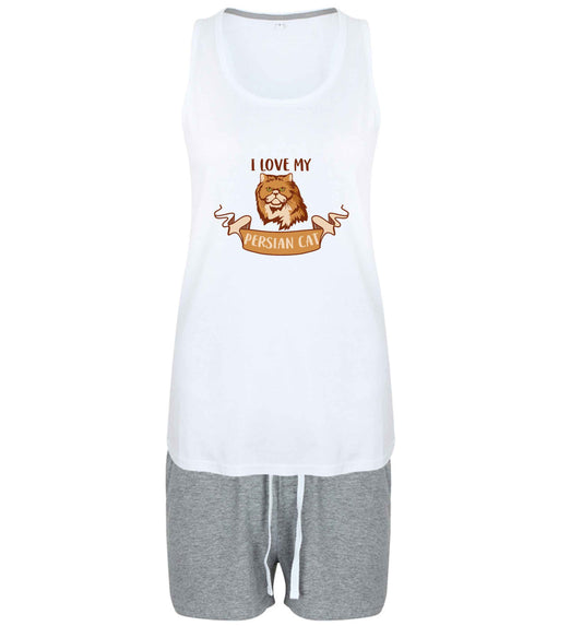I love my persian cat size XL women's pyjama shorts set in pink 