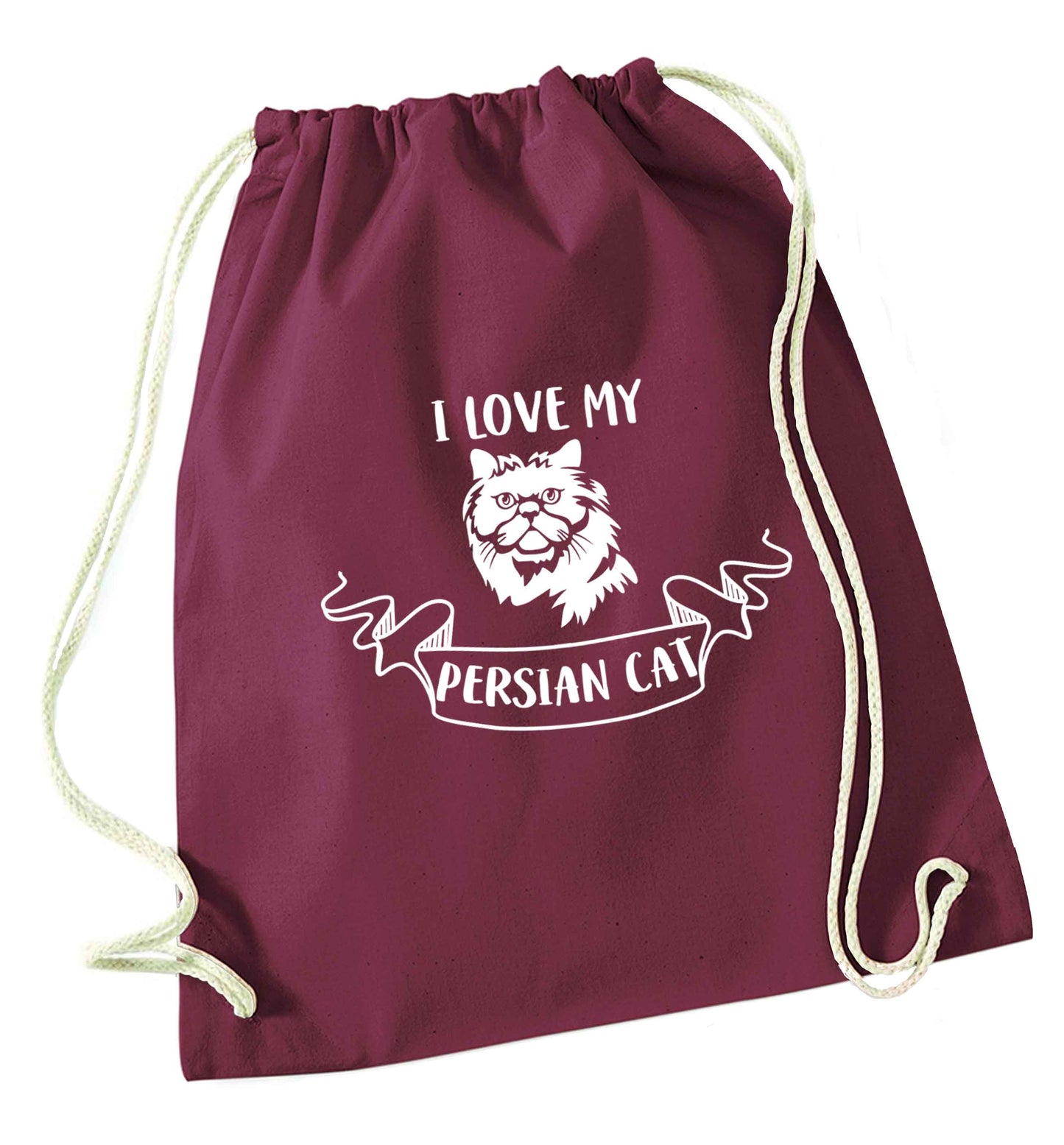 I love my persian cat maroon drawstring bag