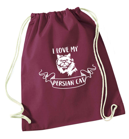 I love my persian cat maroon drawstring bag