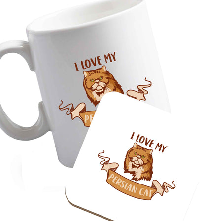 10 oz I love my persian cat ceramic mug and coaster set right handed