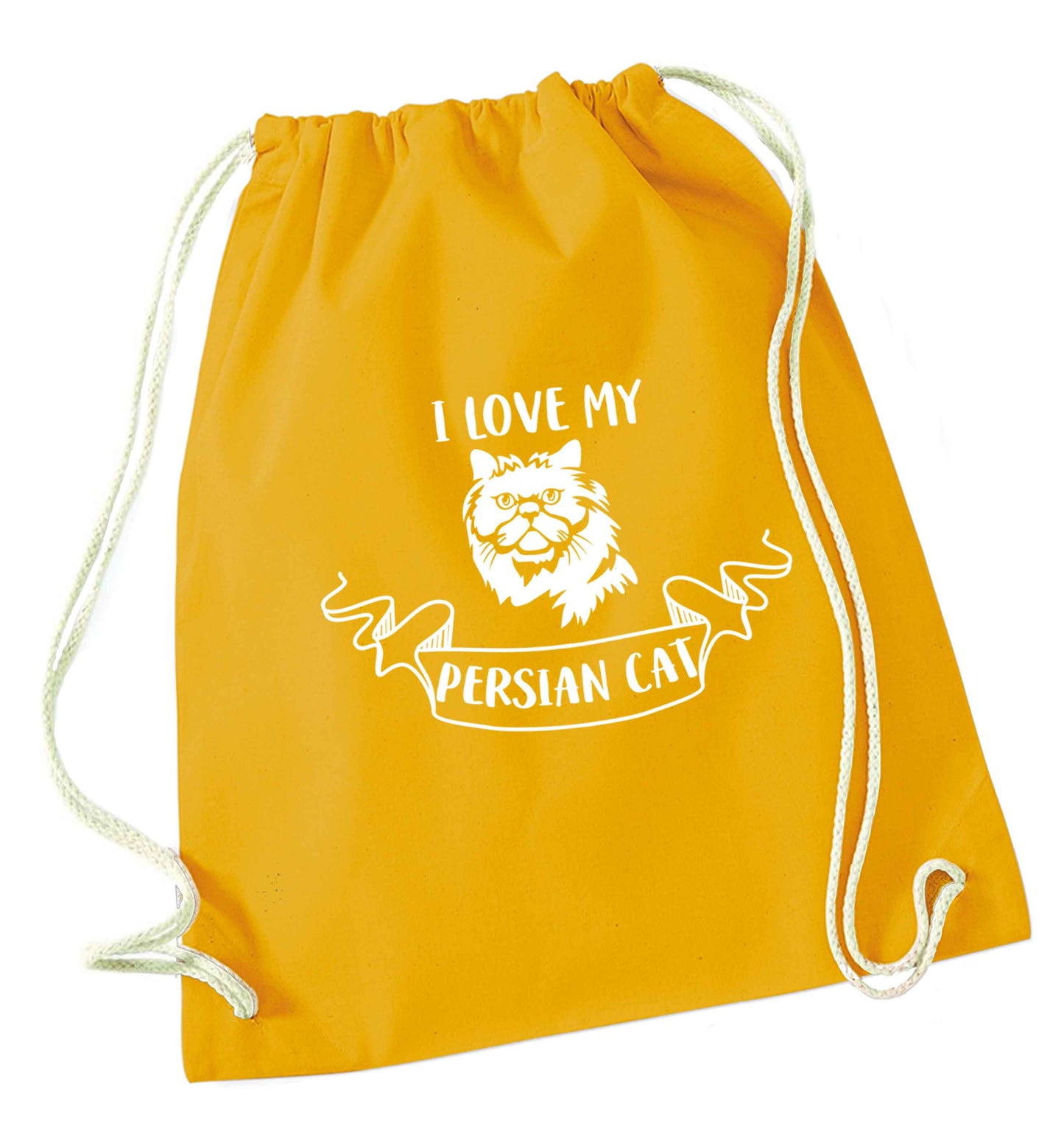 I love my persian cat mustard drawstring bag