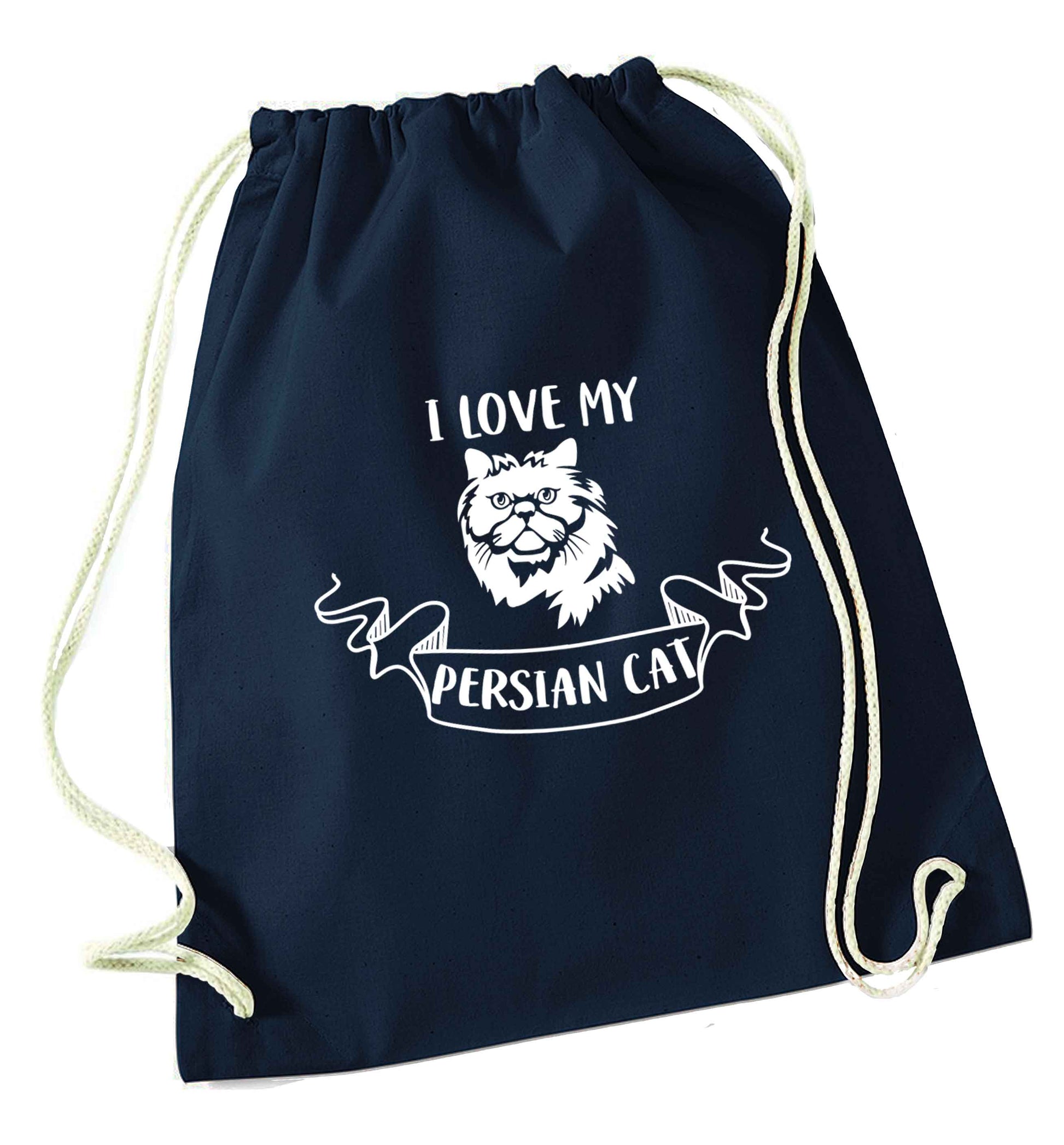 I love my persian cat navy drawstring bag
