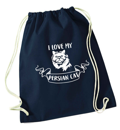 I love my persian cat navy drawstring bag