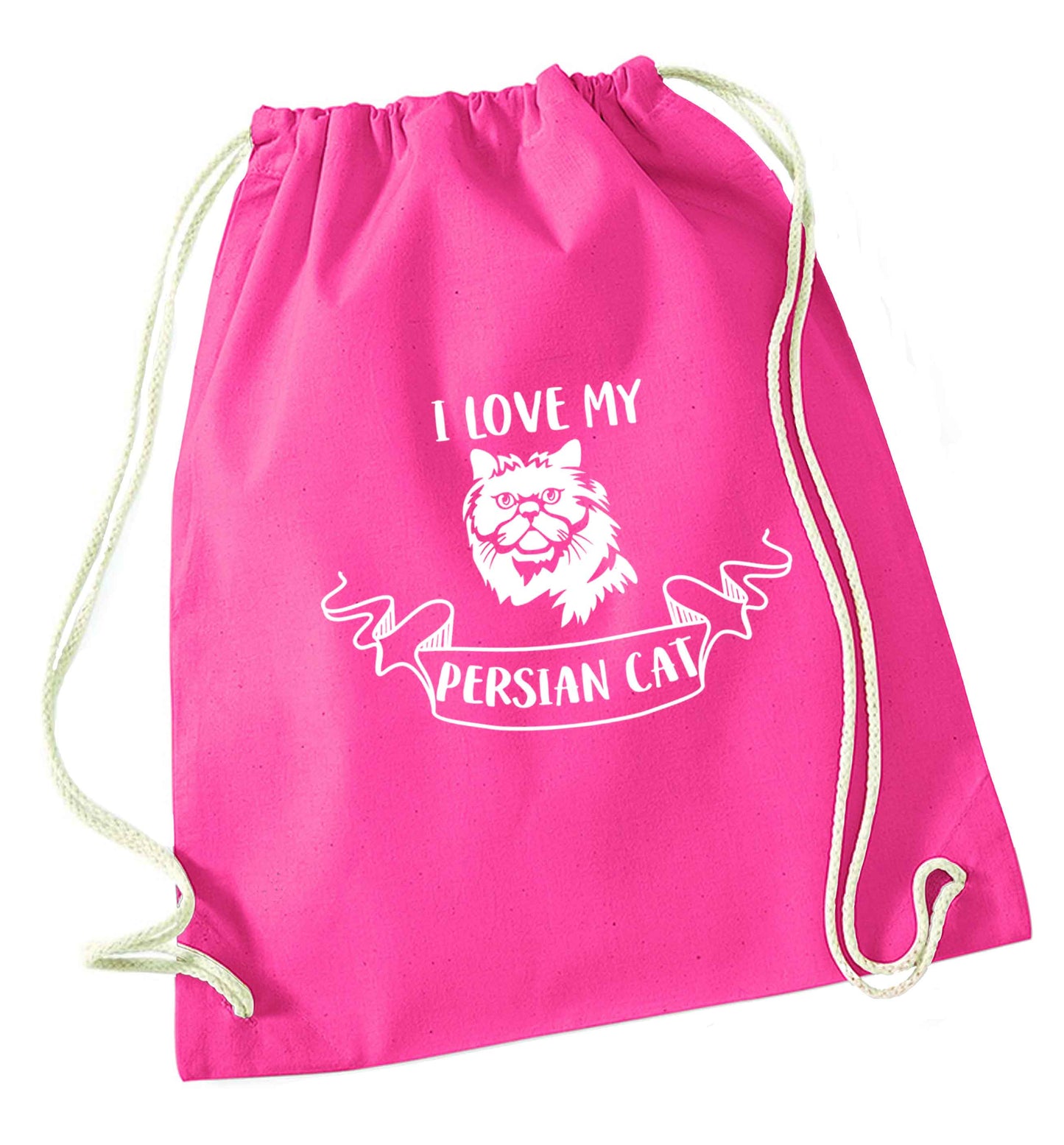 I love my persian cat pink drawstring bag