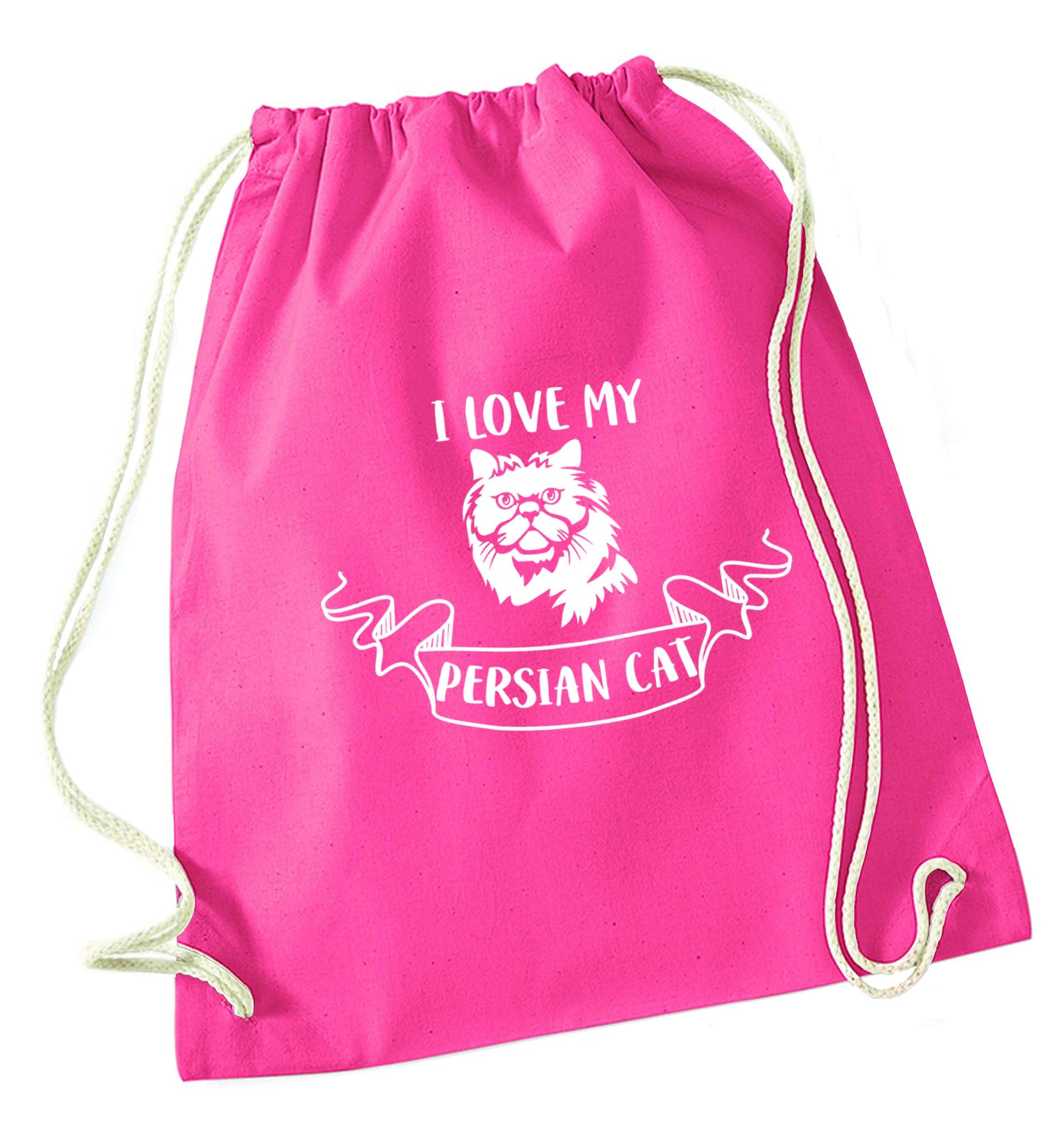 I love my persian cat pink drawstring bag
