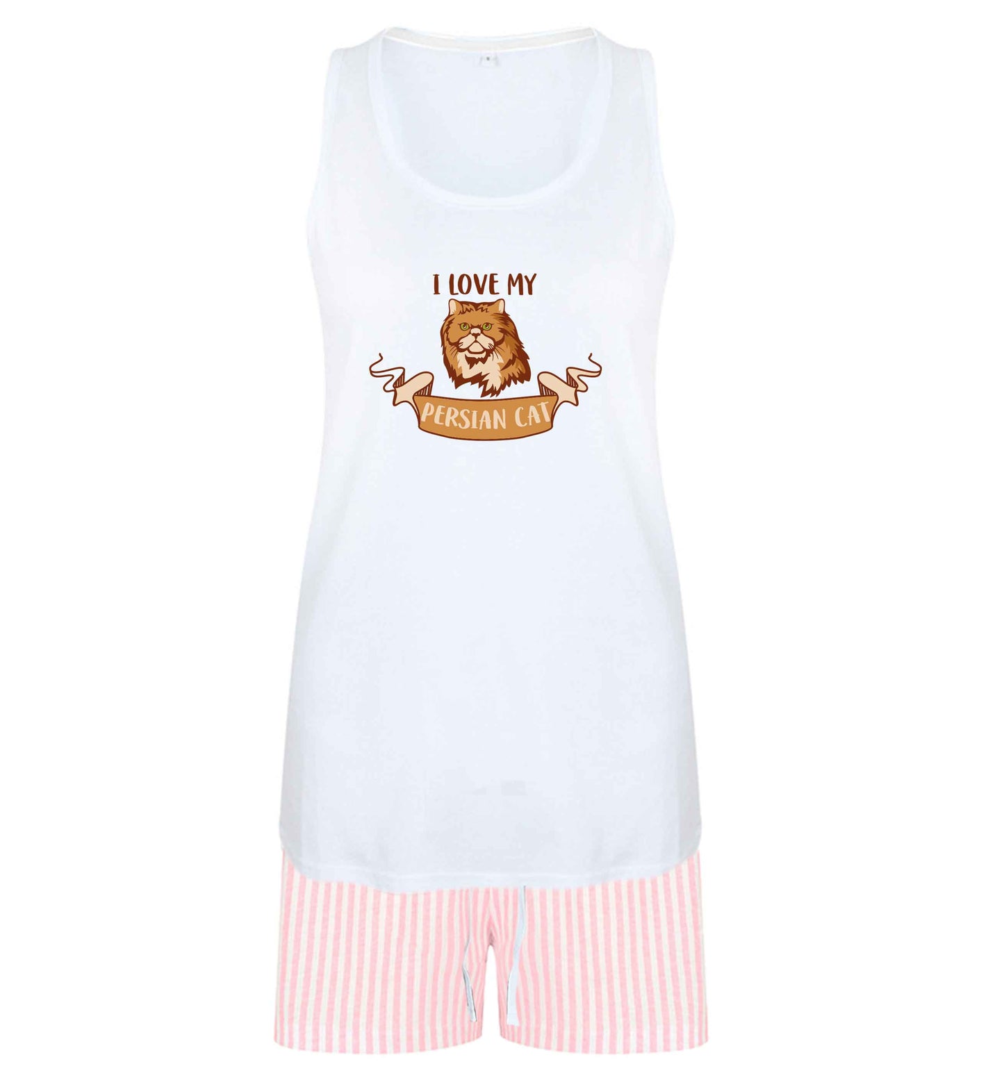 I love my persian cat size XL women's pyjama shorts set in pink 