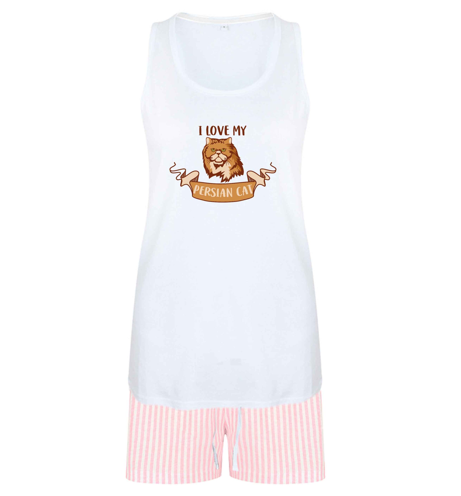 I love my persian cat size XL women's pyjama shorts set in pink 