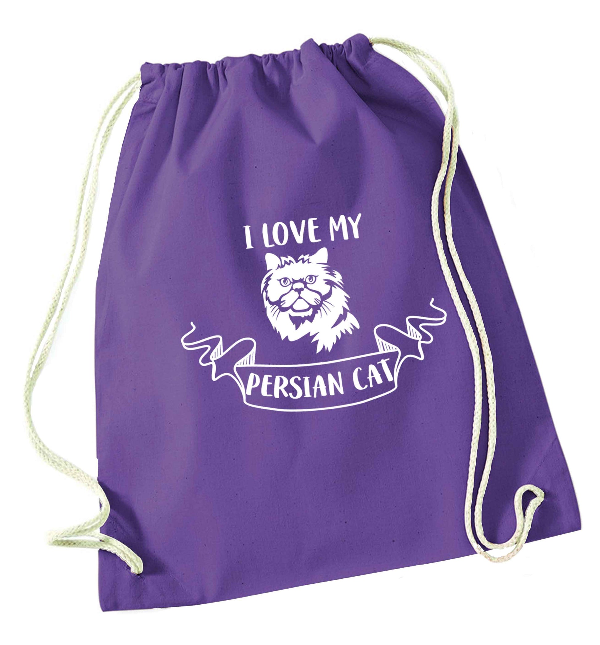 I love my persian cat purple drawstring bag
