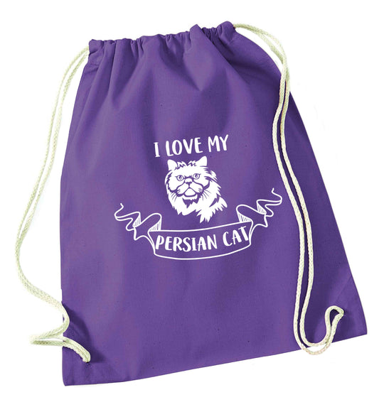 I love my persian cat purple drawstring bag