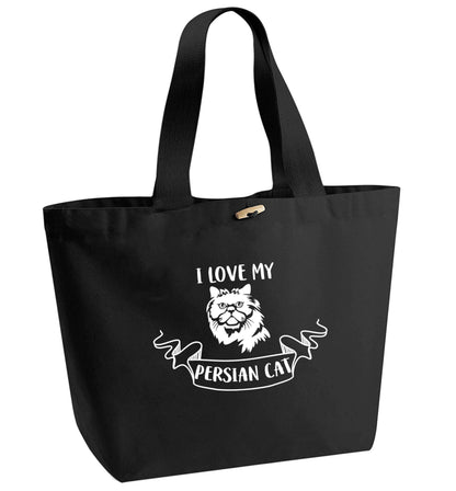 I love my persian cat organic cotton premium tote bag with wooden toggle in black