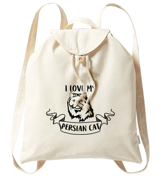 I love my persian cat organic cotton backpack tote with wooden buttons in natural