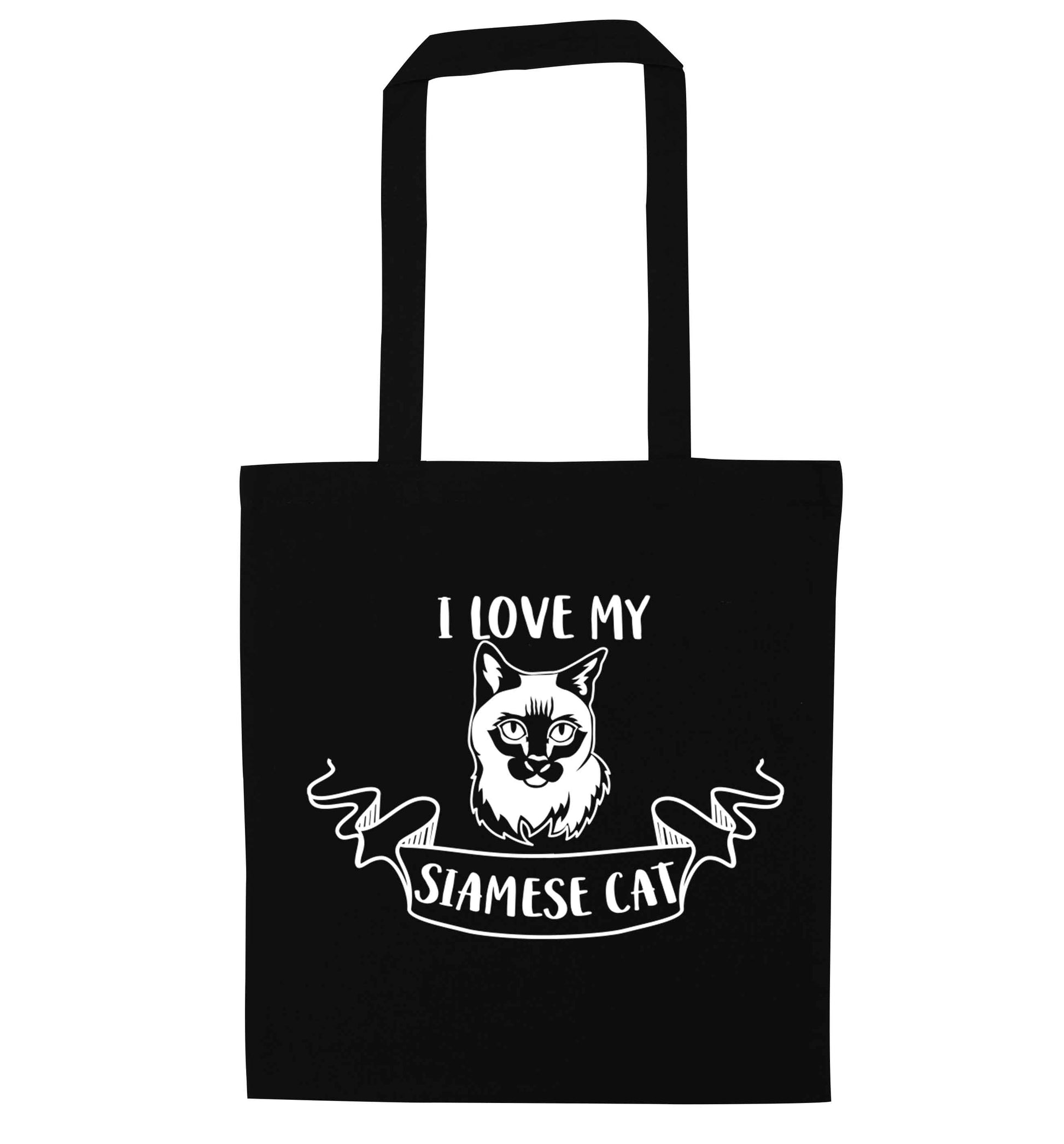 I love my siamese cat black tote bag