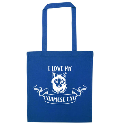 I love my siamese cat blue tote bag