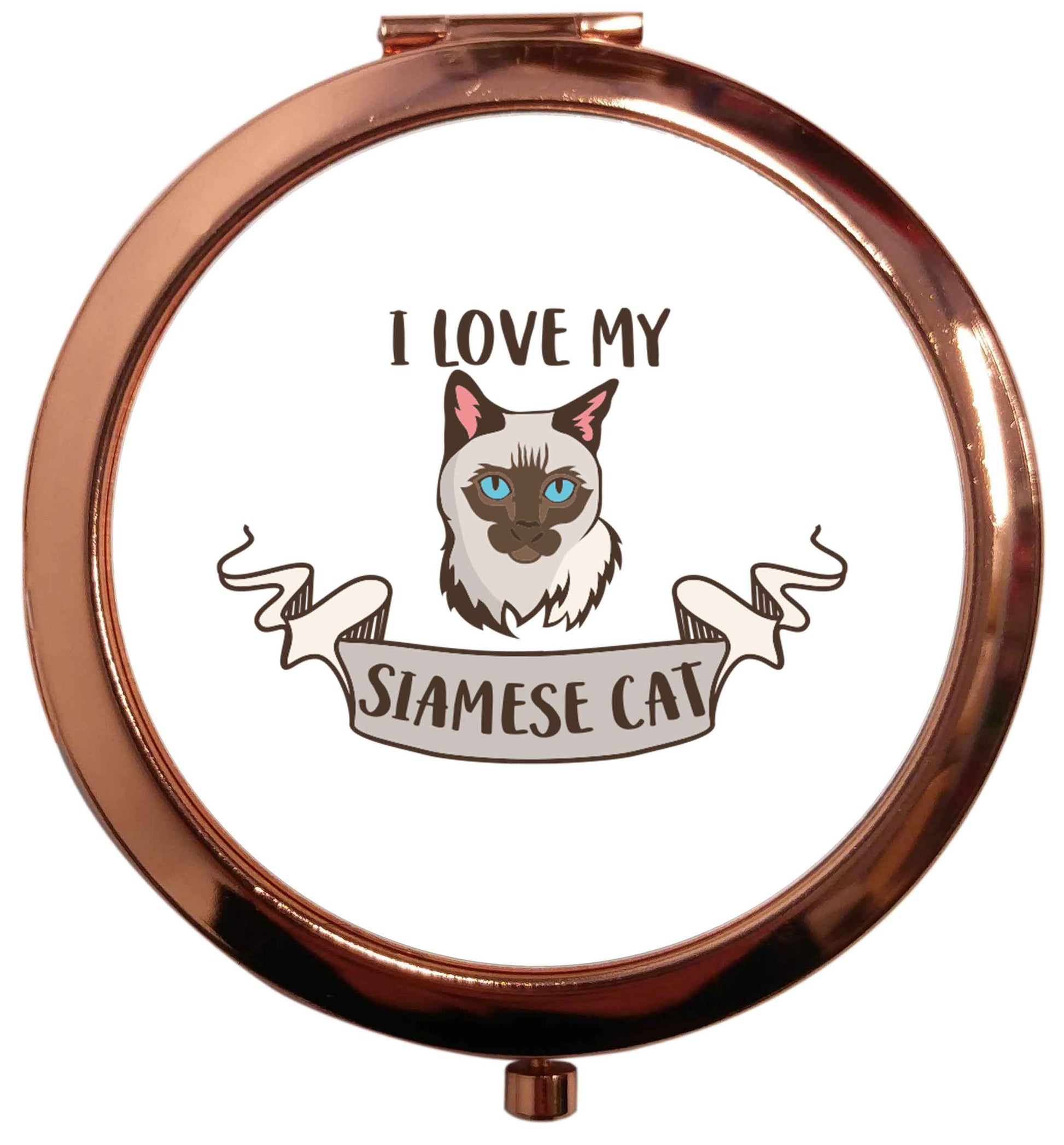 I love my siamese cat rose gold circle pocket mirror