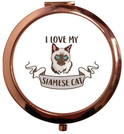 I love my siamese cat rose gold circle pocket mirror
