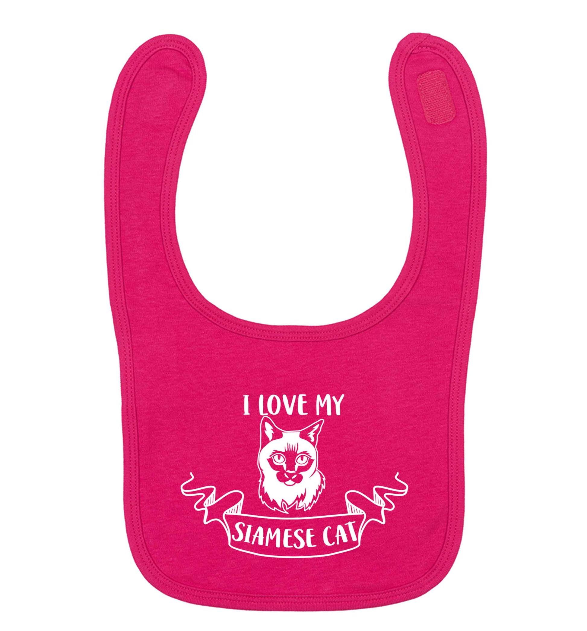 I love my siamese cat dark pink baby bib