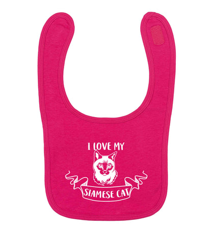 I love my siamese cat dark pink baby bib