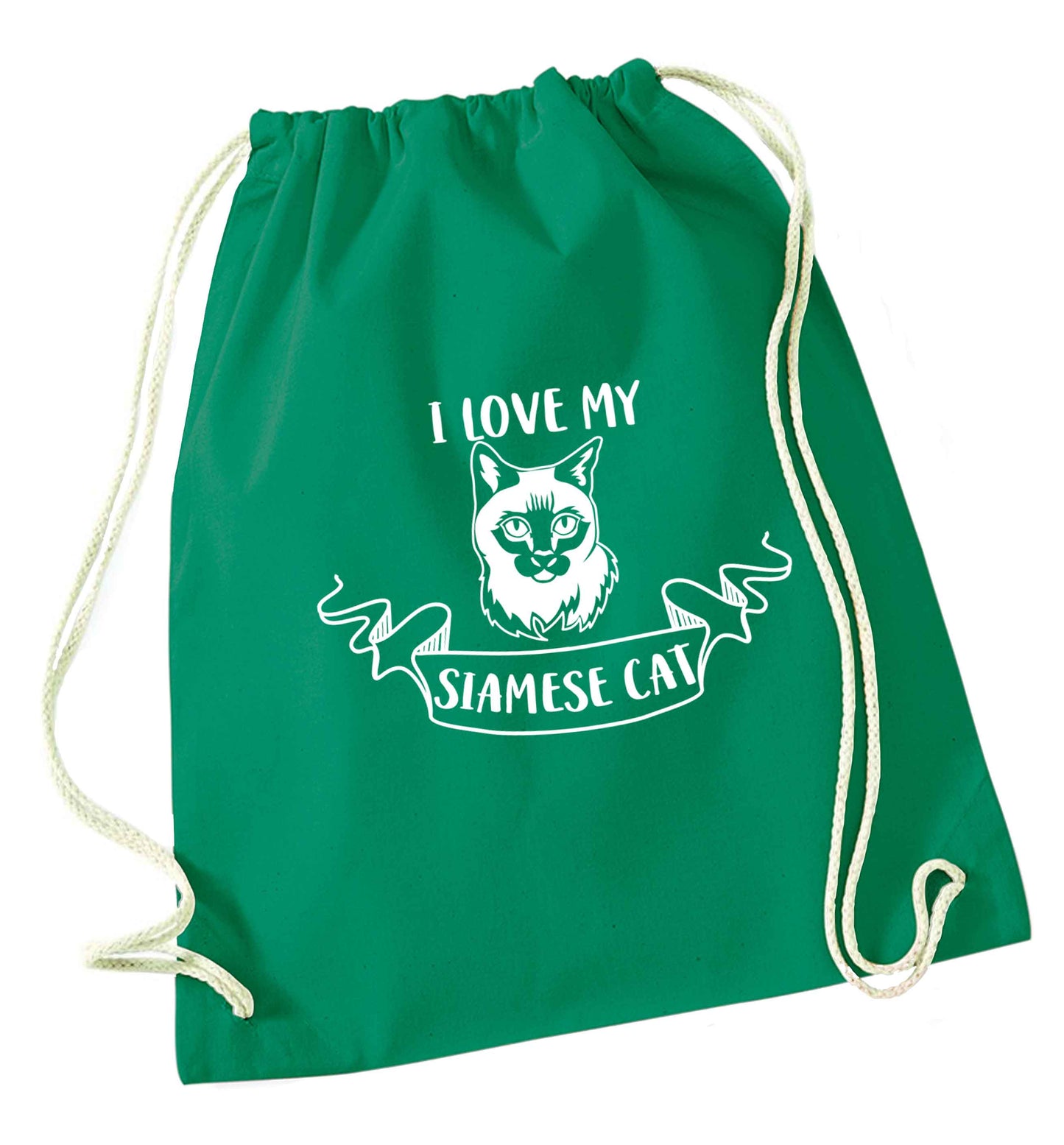 I love my siamese cat green drawstring bag