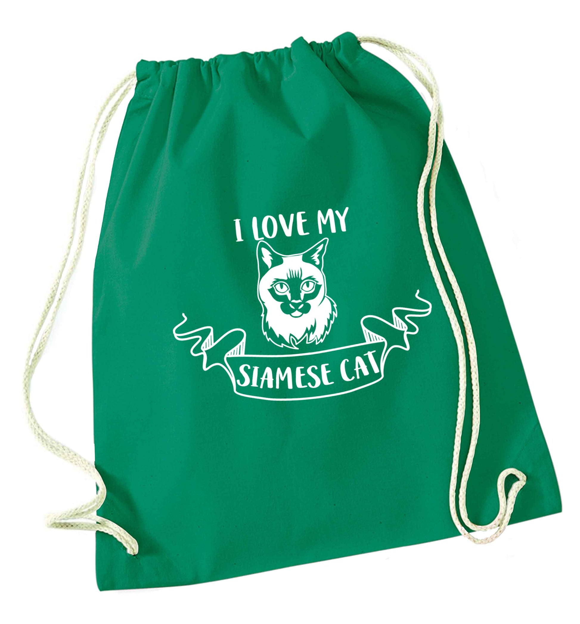 I love my siamese cat green drawstring bag