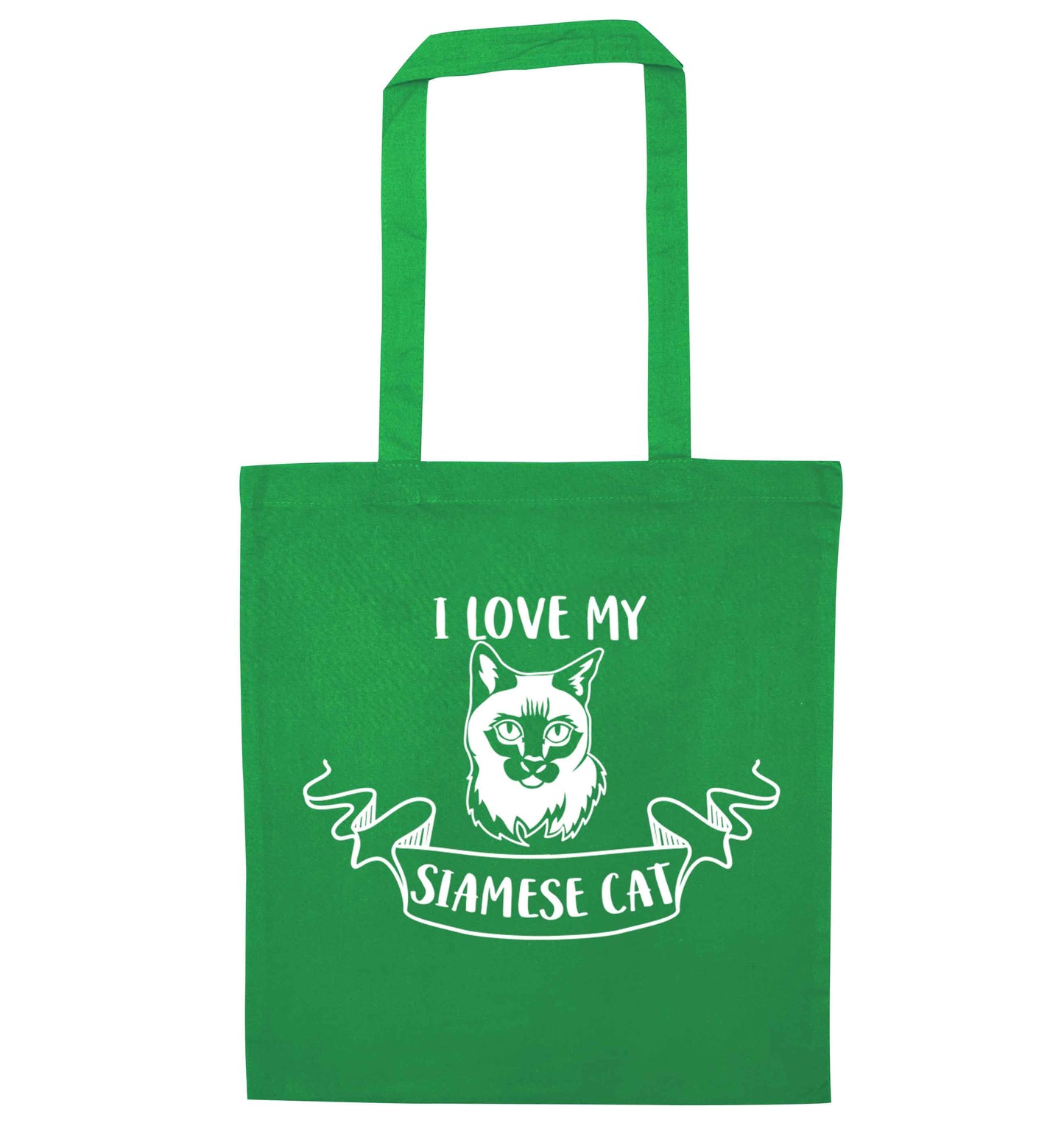 I love my siamese cat green tote bag