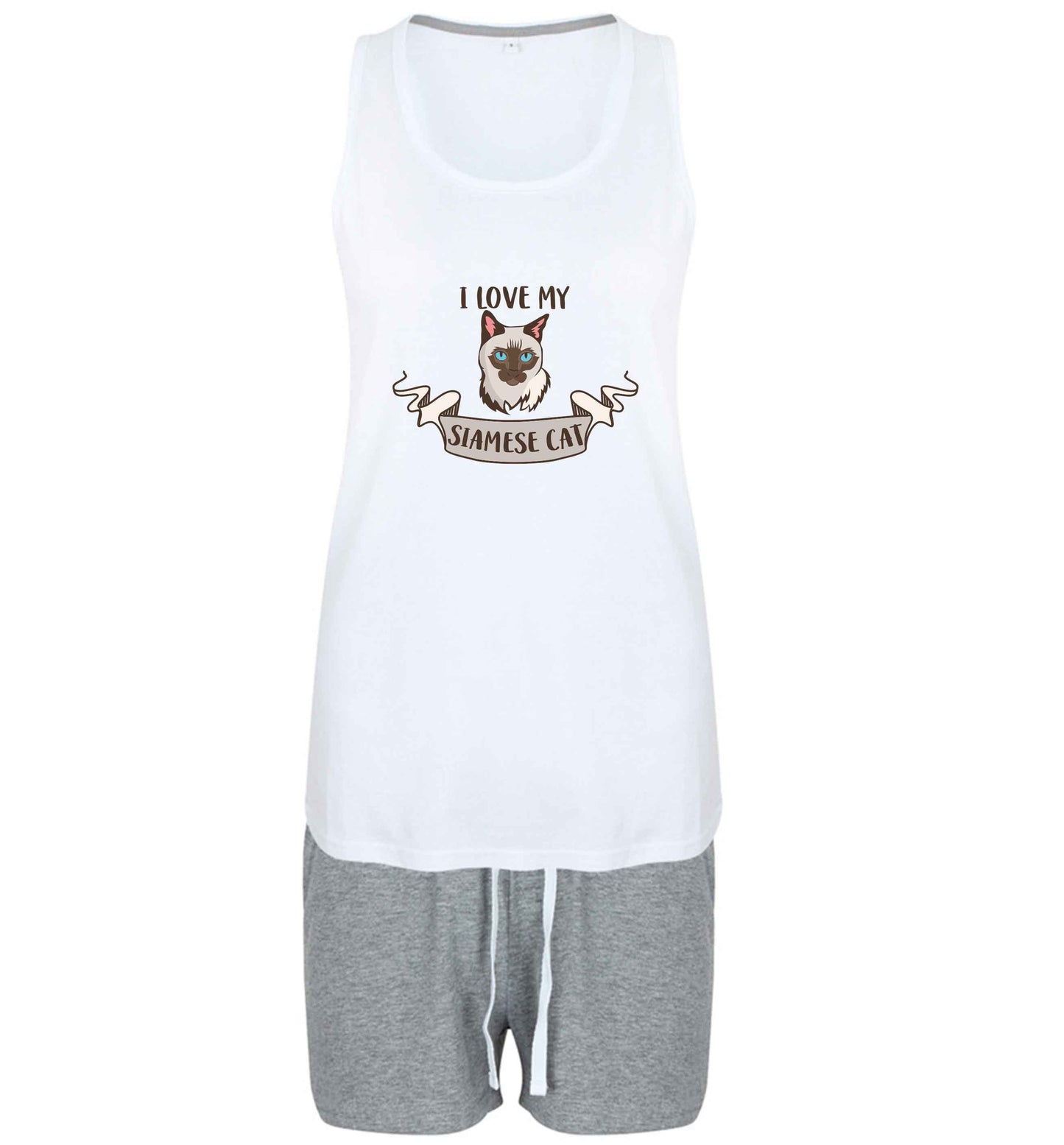 I love my siamese cat size XL women's pyjama shorts set in pink 