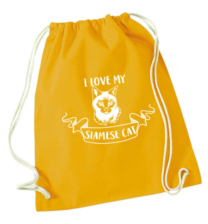 I love my siamese cat mustard drawstring bag