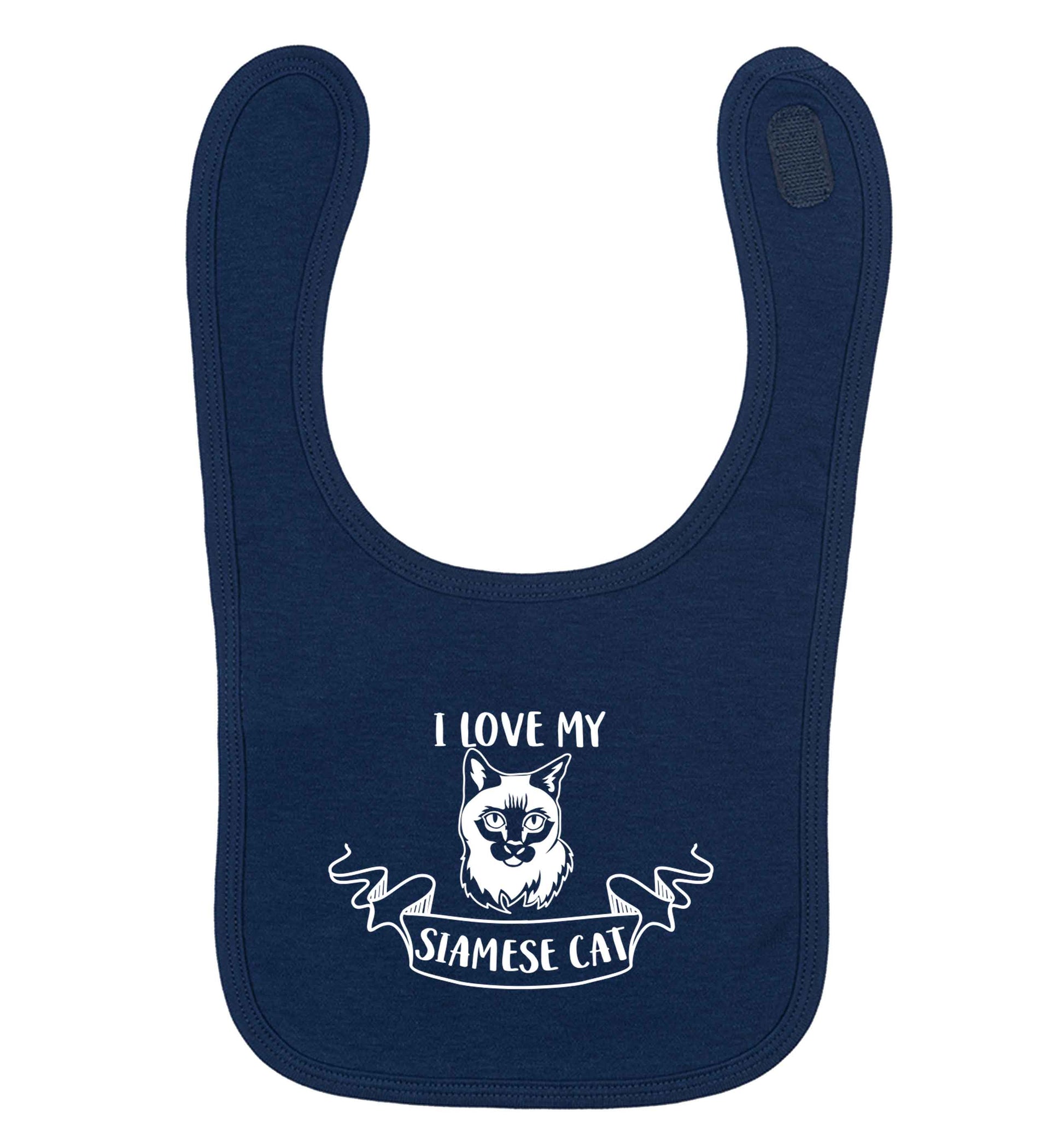 I love my siamese cat navy baby bib
