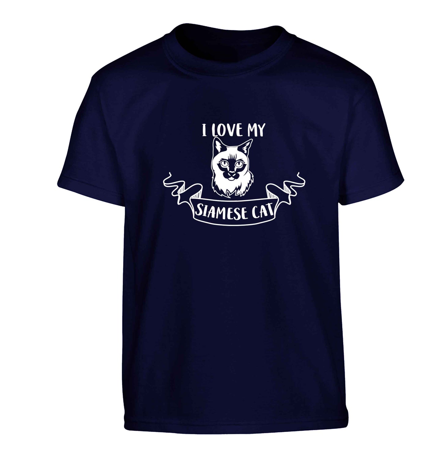 I love my siamese cat Children's navy Tshirt 12-13 Years
