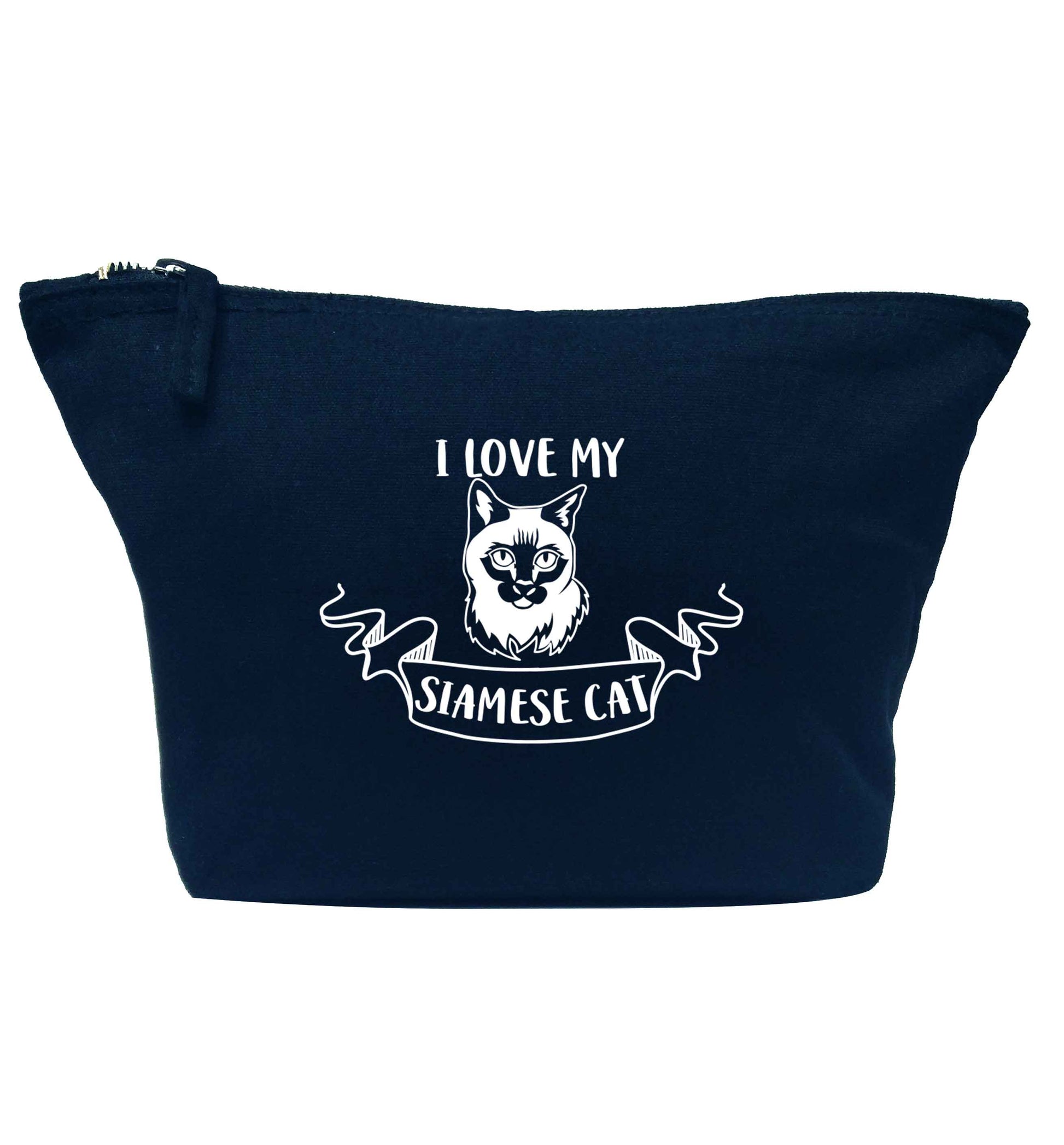 I love my siamese cat navy makeup bag