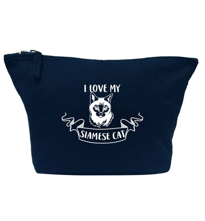 I love my siamese cat navy makeup bag