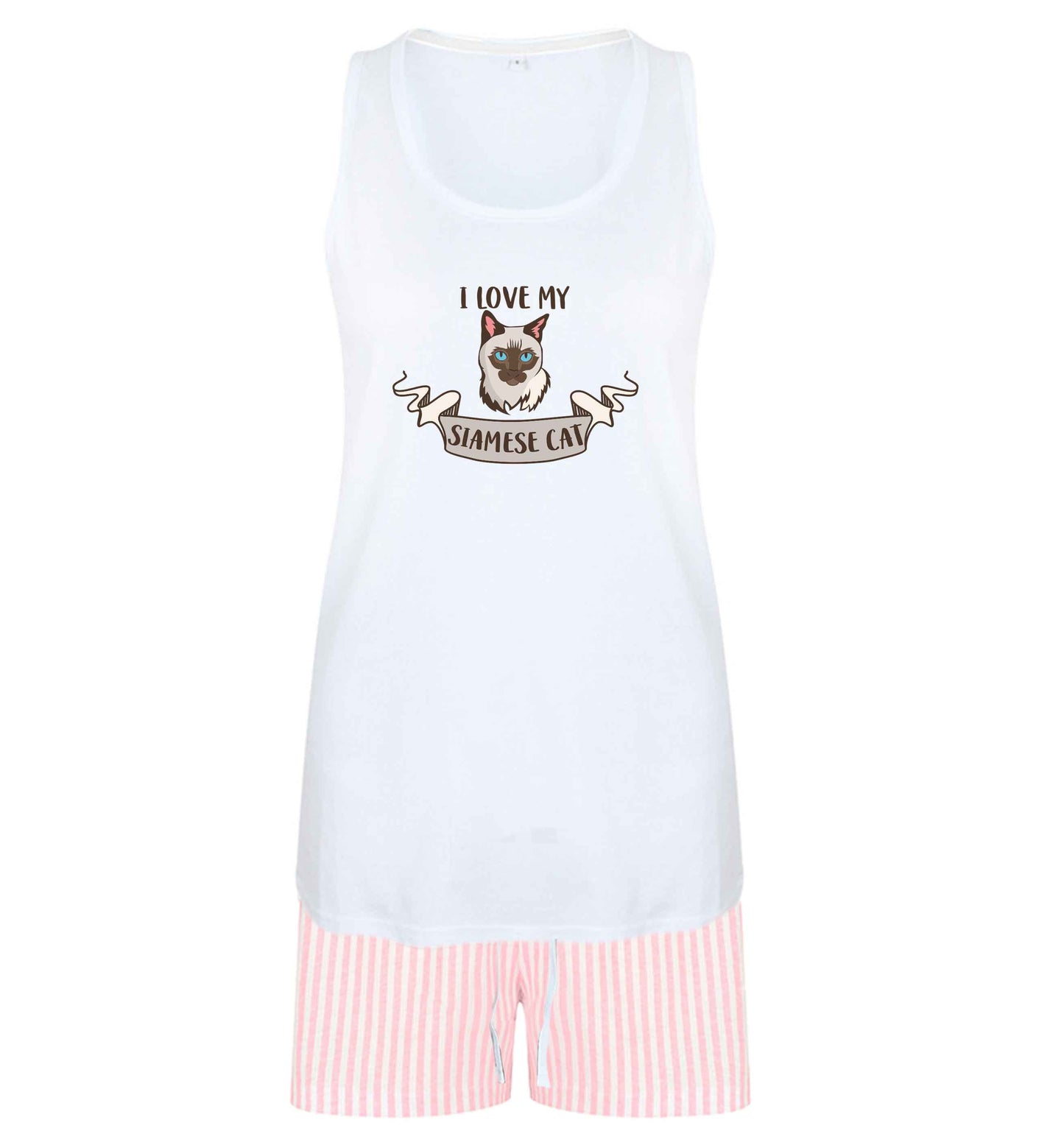I love my siamese cat size XL women's pyjama shorts set in pink 