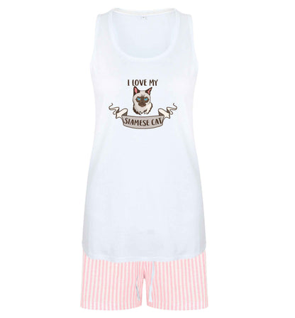I love my siamese cat size XL women's pyjama shorts set in pink 