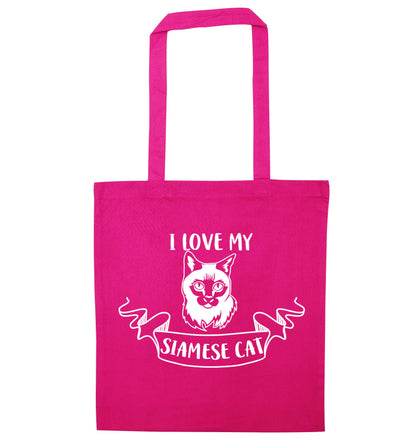 I love my siamese cat pink tote bag