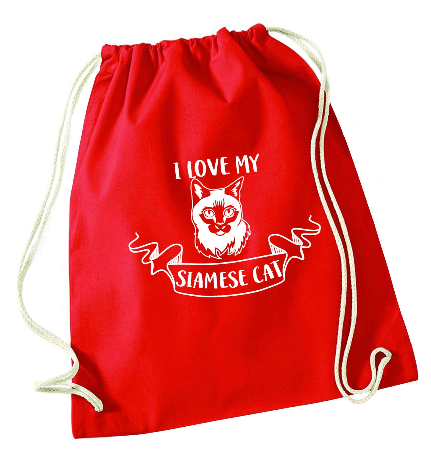 I love my siamese cat red drawstring bag 