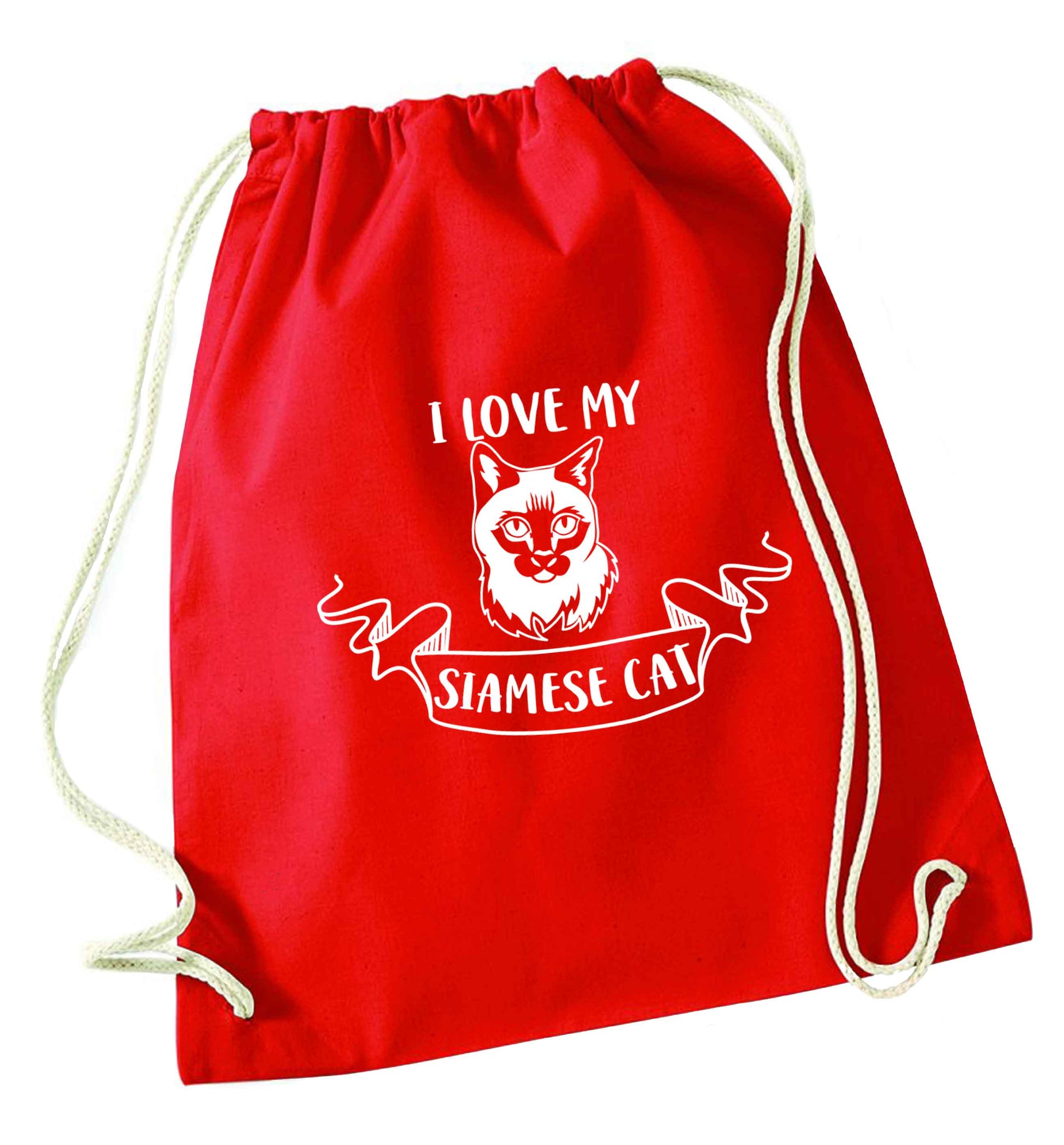 I love my siamese cat red drawstring bag 