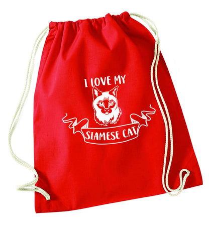 I love my siamese cat red drawstring bag 
