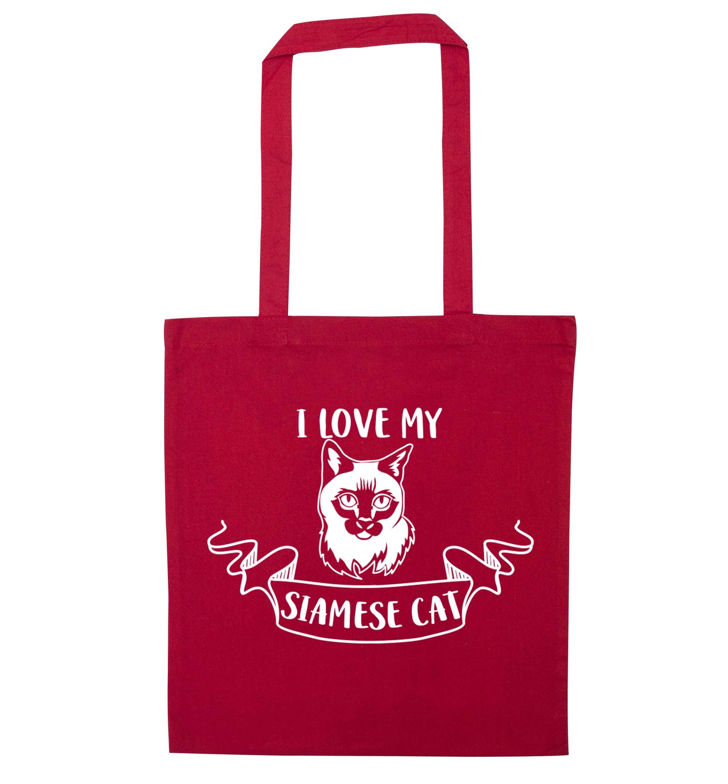 I love my siamese cat red tote bag