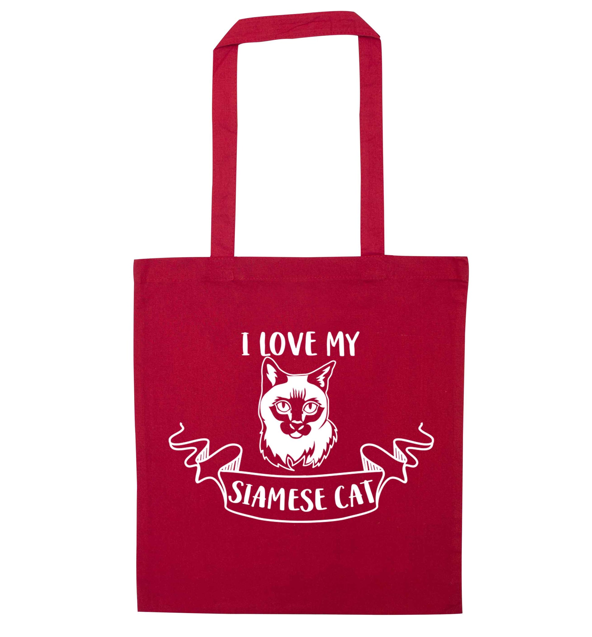 I love my siamese cat red tote bag