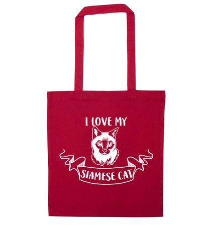 I love my siamese cat red tote bag