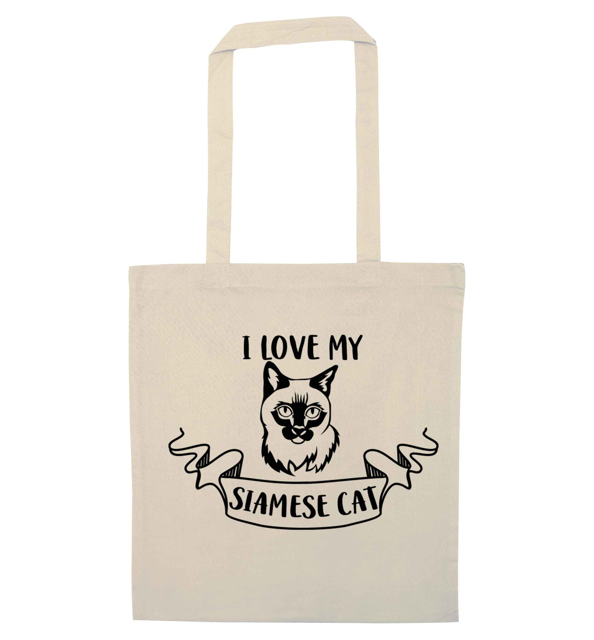 I love my siamese cat natural tote bag