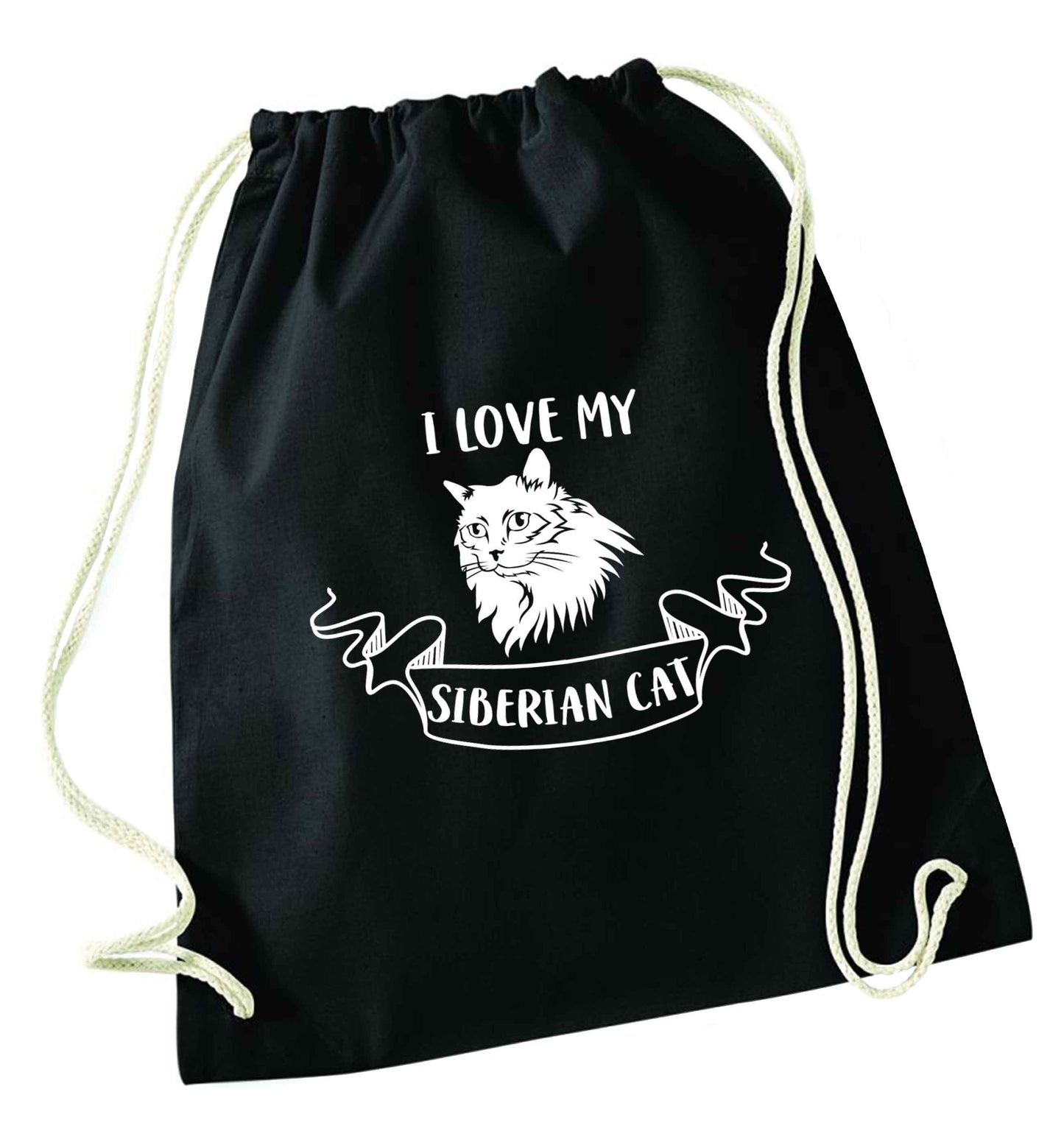 I love my siberian cat black drawstring bag